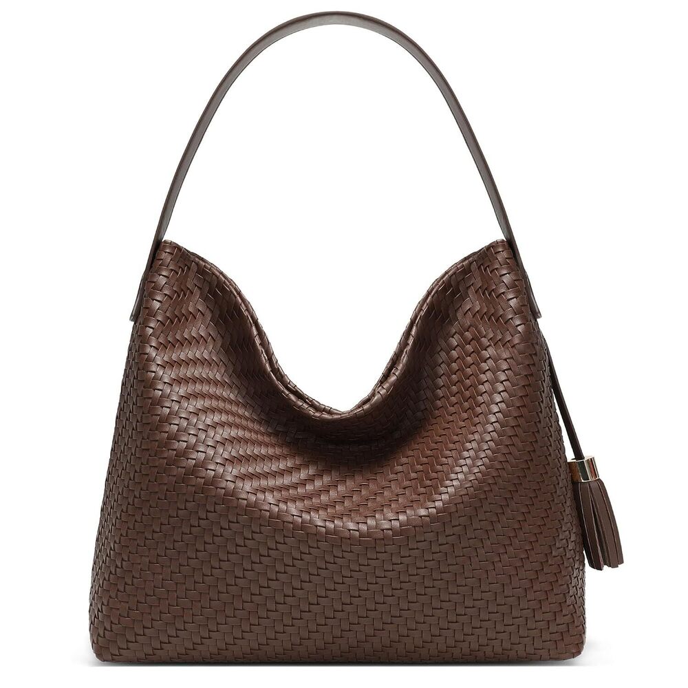 Woven Tote Bag for Women Slouchy Shoulder Bag Leather Handbags with